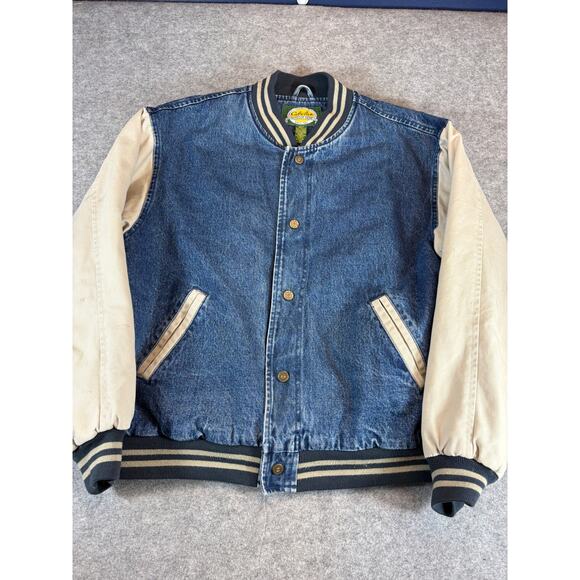 Cabela's Other - Vintage Cabelas Varsity Bomber Jacket Men XL Blue White Denim Retro Outdoor Gear